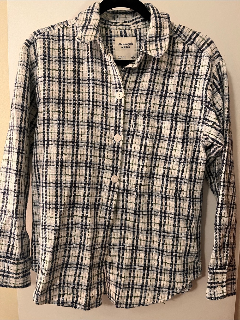 Abercrombie & Fitch White and Navy Plaid Button-Down Shirt